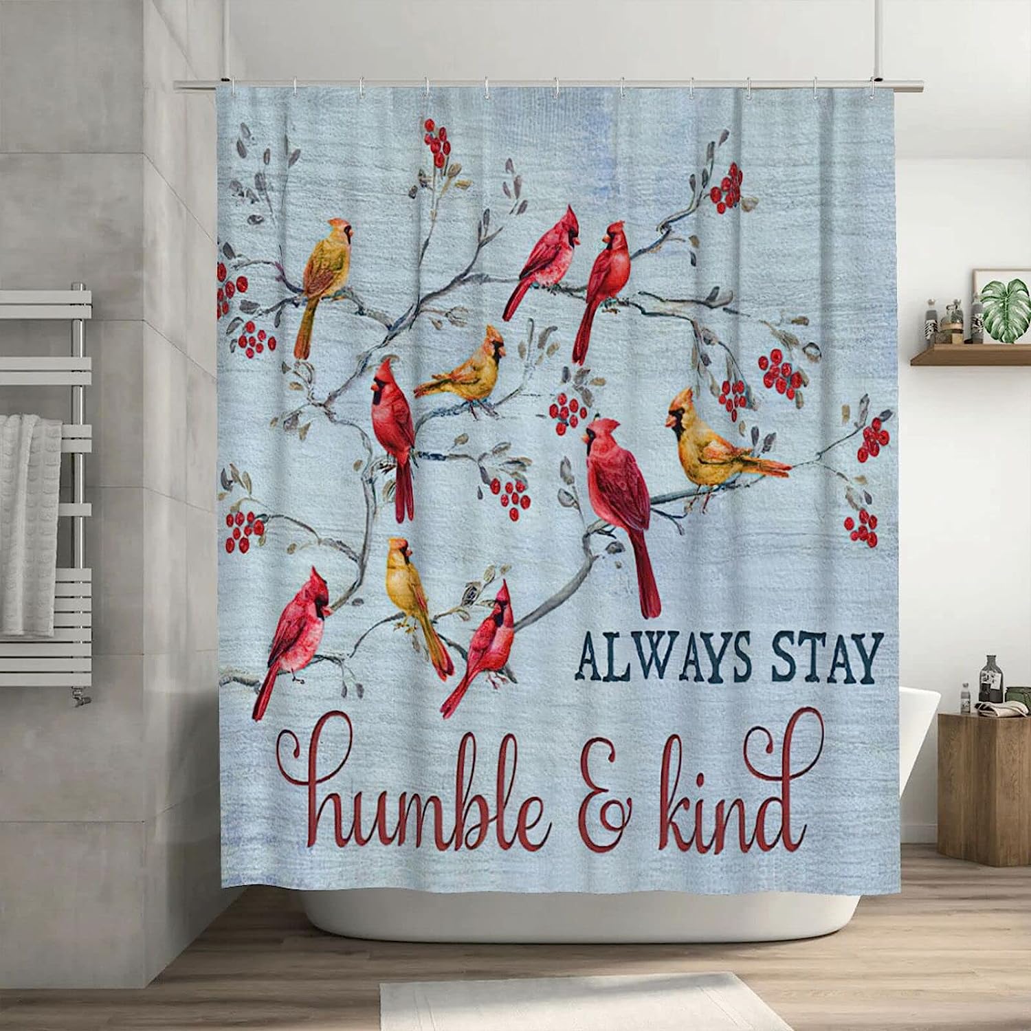 JOOCAR Country Cardinal Shower Curtain Spring Bird Shower Curtain