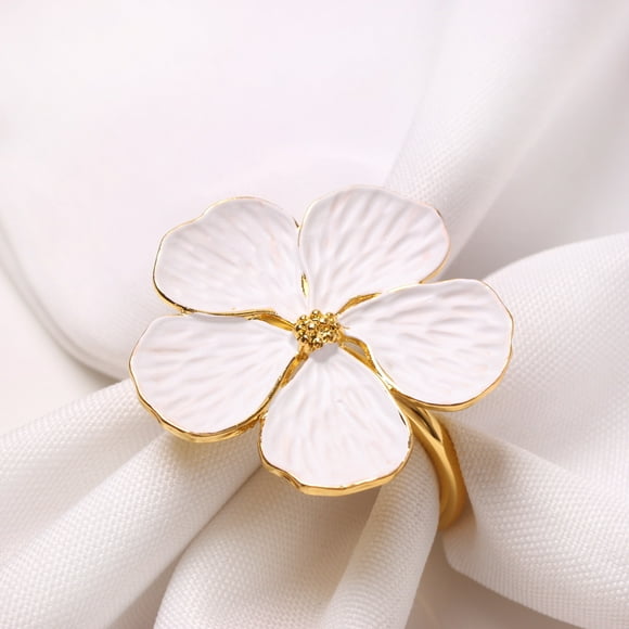 Xiao Hua Servilleteros decorativos de escritorio para restaurante familiar, diseño de flores de colores, color blanco, con cinco pétalos de flor de ciruelo (6 unidades, blanco)
