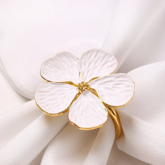 Xiao Hua Servilleteros decorativos de escritorio para restaurante familiar, diseño de flores de colores, color blanco, con cinco pétalos de flor de ciruelo (6 unidades, blanco)