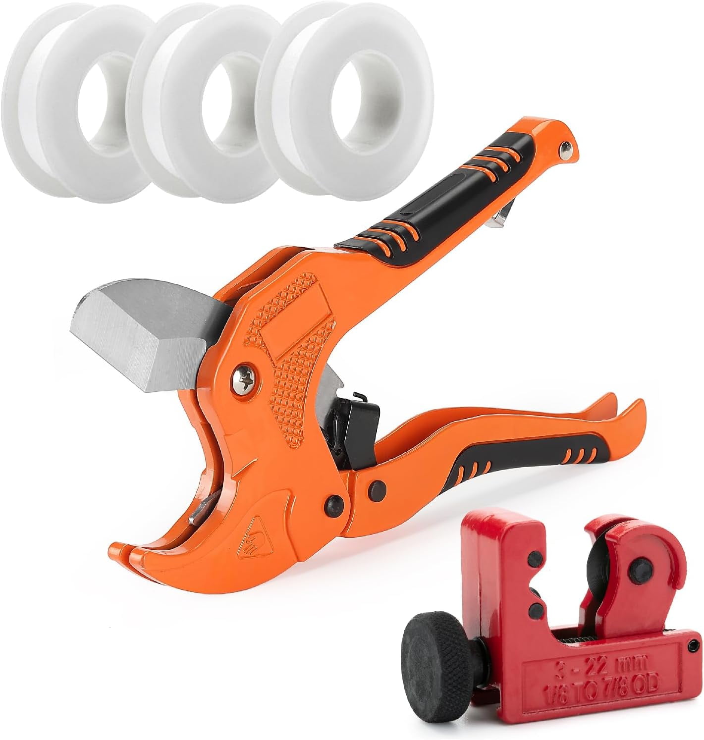 DOMINOX PVC Pipe Cutter - Ratchet Action, Cuts Up To 64mm (2.5"), SK5 Blade, Aluminum Alloy Body