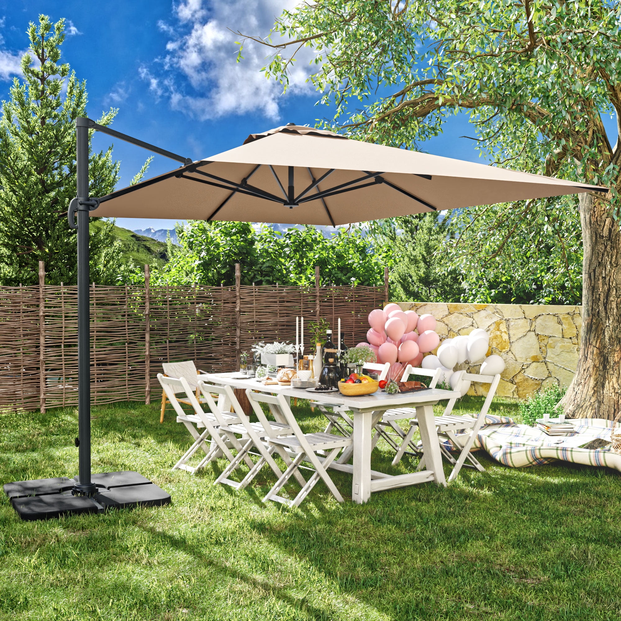 Meetleisure 10 X 13FT Outdoor Patio Umbrella Market Umbrella with Push Button Tilt and Crank, 8 Aluminum Sturdy Ribs for Garden, Lawn, Pool, No Base