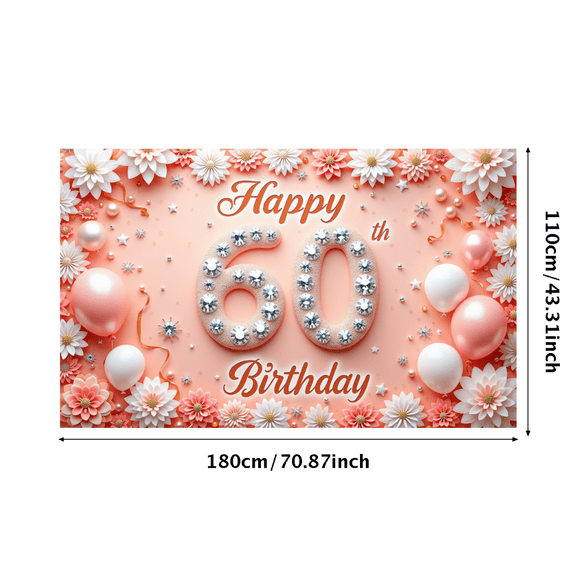 Floral Design Birthday Banner Glitter Numbers Decorative Balloons Birthday Celebration Banner for 60th Birthday Party Indoor Celebration Decoration