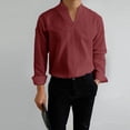 thumbnail image 4 of LEAVINGSUO Mens Dress Shirts Stand Collar Solid Color Casual Button Pocket Long Sleeve Shirt Wine L, 4 of 6