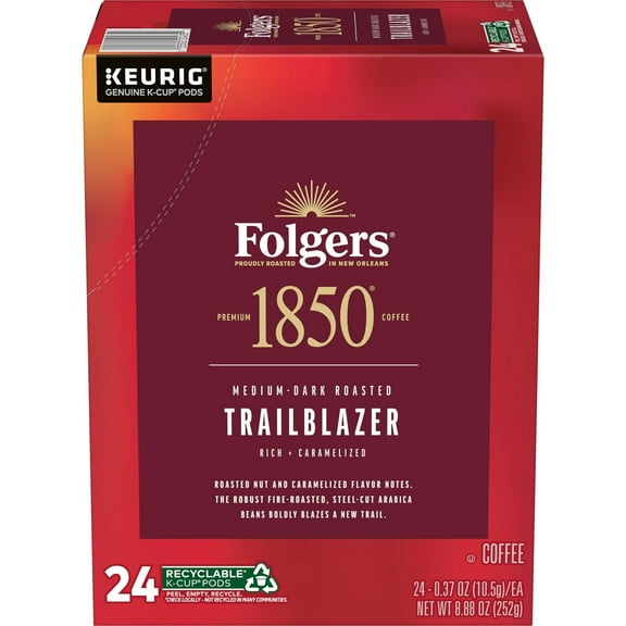1850 Trailblazer, Medium Dark Roast Coffee, Keurig K Cup Pods, 24 Count Box