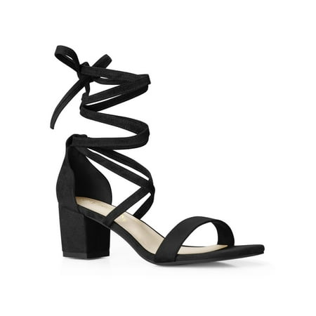 

Unique Bargains Women s Lace Up Cross Strap Mid Chunky Heels Sandals