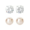 Fine Silver Plated Cubic Zirconia Simulated Pearl 2 Pair Earring Set