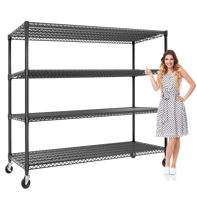 EcoSummer Étagère Grillagée Robuste 2640 Lb, 59 Po L, Étagère de Rangement en Métal à 4 Niveaux avec Roulettes, Tablettes de Garage Ajustables pour Usage Industriel