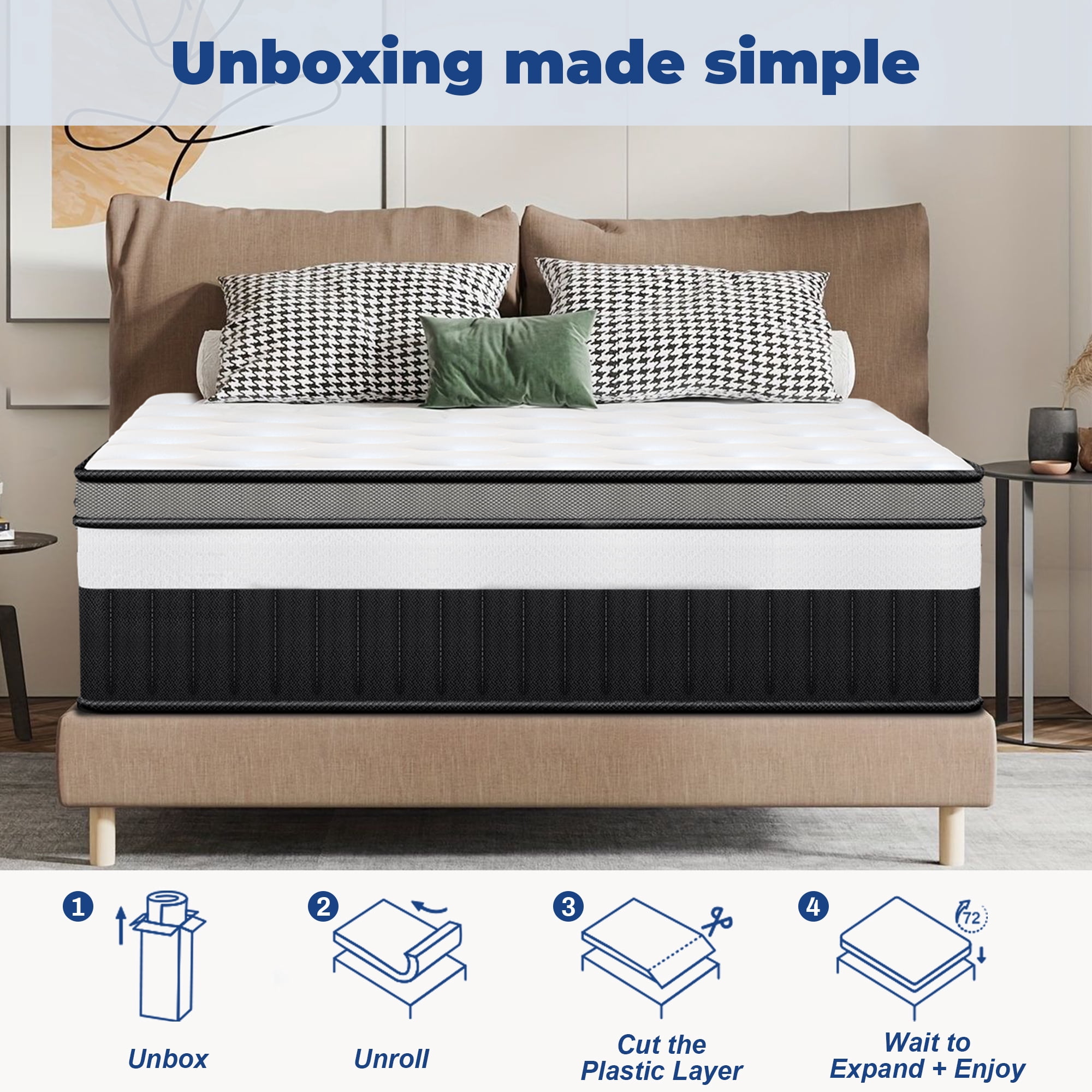 Queen Size Mattress, 14 Inch Memory Foam Hybrid Mattress in a Box, Breathable Bed Mattress for Cooler Sleep Supportive & Pressure Relief, Medium Firm Feel
