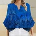 thumbnail image 2 of Royal Blue V Neck Spandex Tshirts for Women Fall Summer Ruffle 3/4 Bell Sleeve Floral Graphic Loose Fit Casual Pleated Tee Shirt Tops Women 2025 Clothing Y2K XXL, 2 of 4
