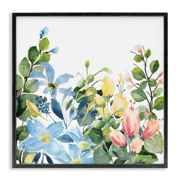 Stupell Industries Leafy Spring Blooms Plants & Flowers Painting Black Framed Art Print Wall Art, 12 x 12