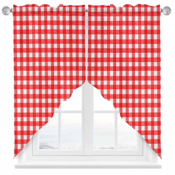 Red Checkered Swag Curtain Valance for Windows, Farmhouse Classic Window Treatments Short Swag Topper for Kitchen Windows Bathroom Bedroom, 28"x36"
