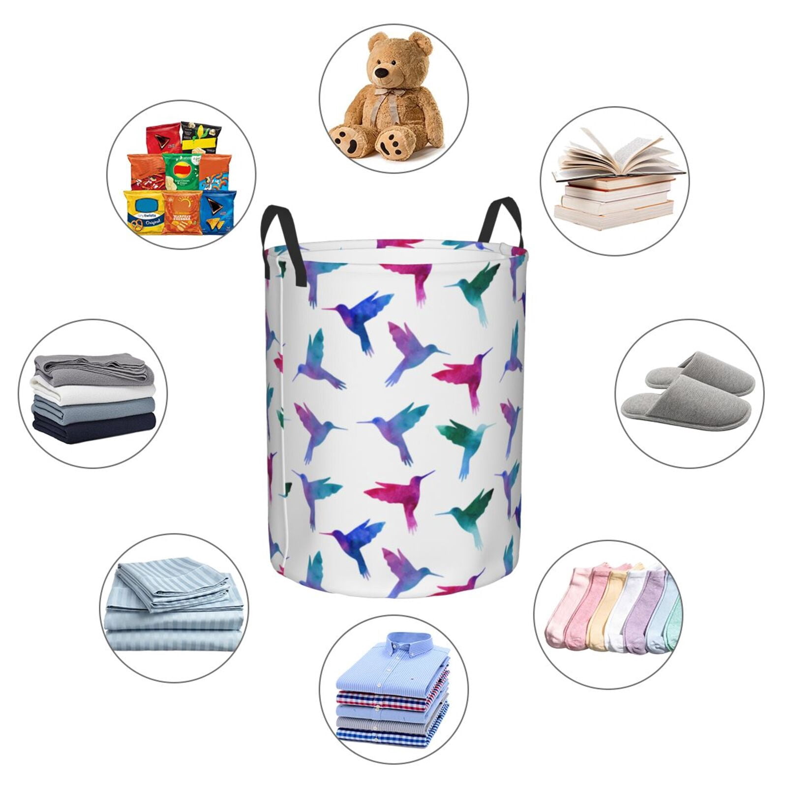 Large Laundry Basket with Handles - Colorful Hummingbird Print Kids Baby Dirty Clothes Laundry Hamper for Bedroom Aesthetic