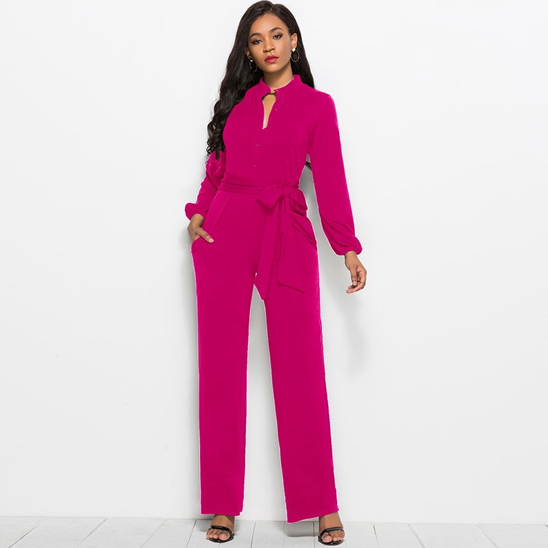 Fashion Women Jumpsuit Solid High Neck 