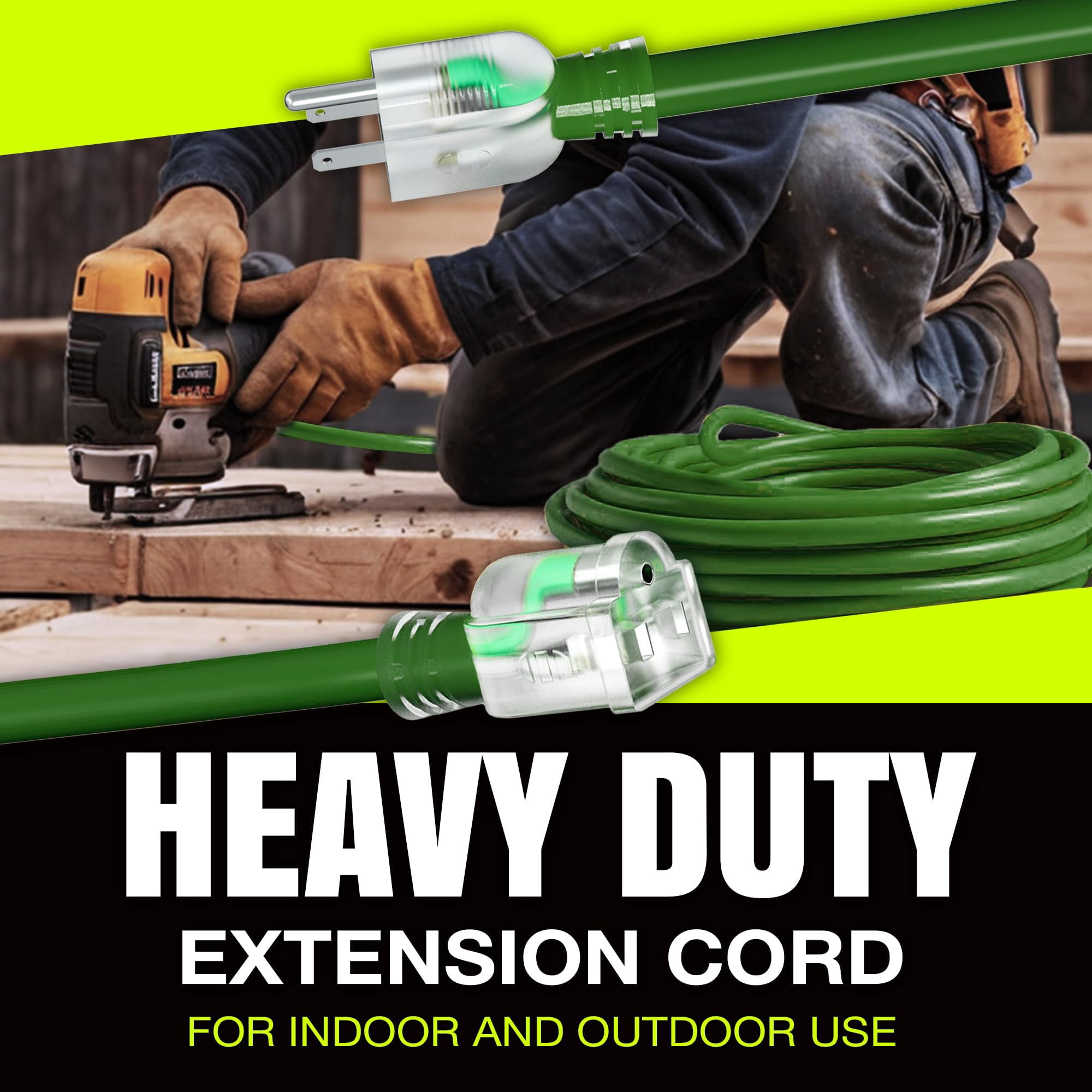 75ft Outdoor/Indoor Extension Cord 10/3 Gauge Ultra Heavy Duty 3 Prong SJTW, Waterproof, Flexible Cold-Resistant Long Power Cord,15A 125V 1875W, Green by LifeSupplyUSA