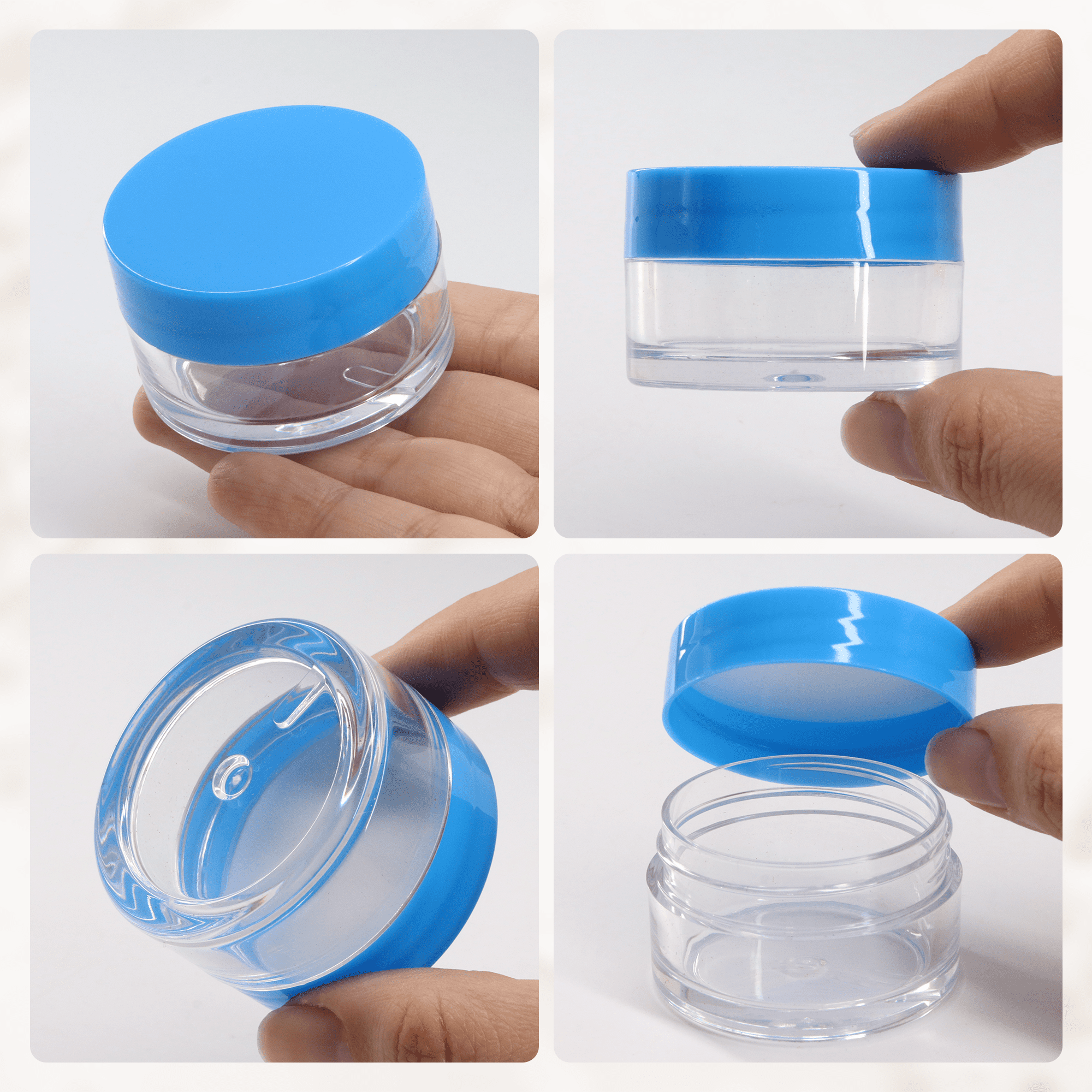 Beauticom 48 Pieces High Quality 20G/20ML Clear Round Acrylic Cosmetic Product Sample Travel Jars with Flat Top Lids (Blue)