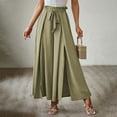 thumbnail image 4 of Lu's Chic Women's Palazzo Pants Wide Leg Split Slit Casual Pants Summer High Waisted Lightweight Elastic Waist Trousers Tie Knot Green XX-Large, 4 of 4