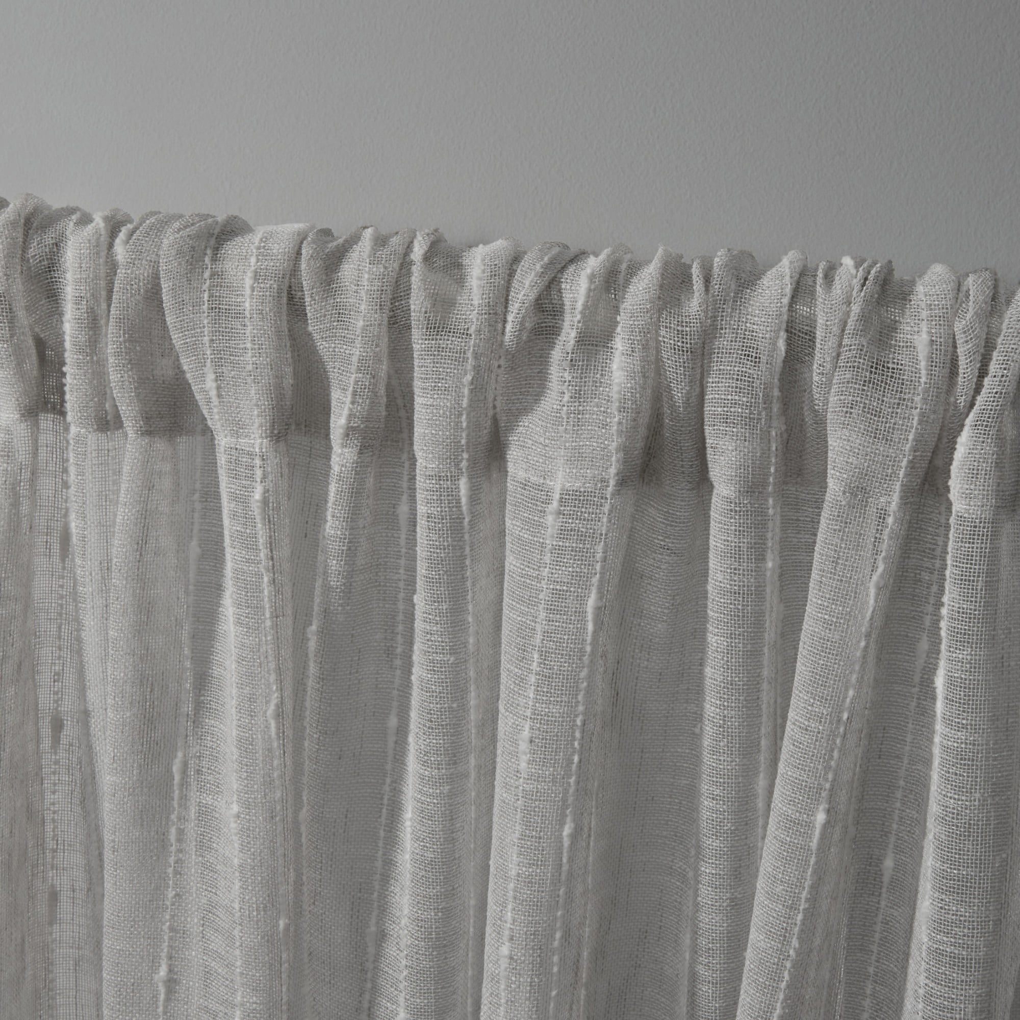 Exclusive Home Itaji Linen-Like Embellished Slub Sheer Rod Pocket Top Curtain Panel Pair, 54"x84", Silver