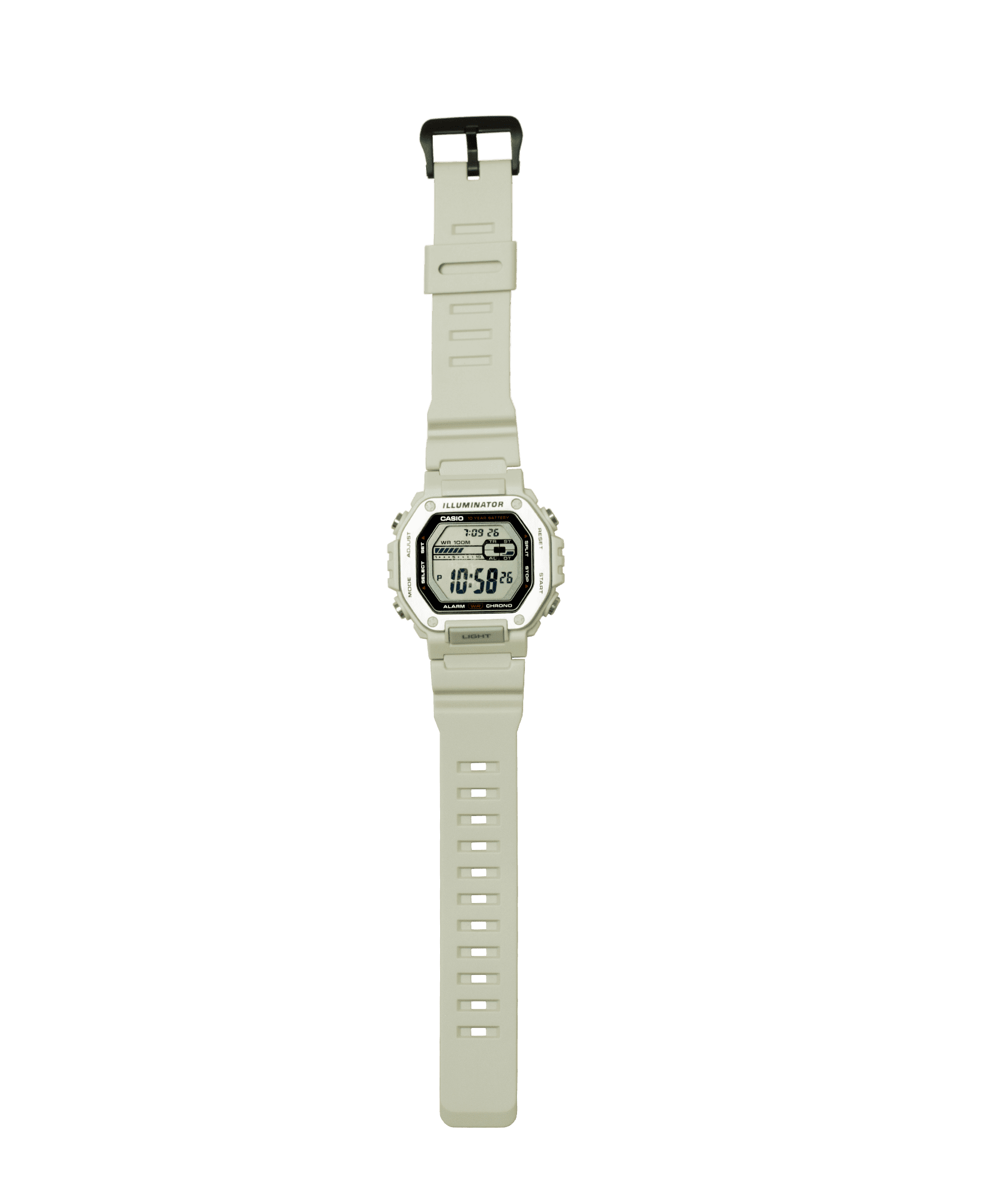 Casio Digital Octagon Wristwatch 10-Yr Battery 100M Wr Led Light