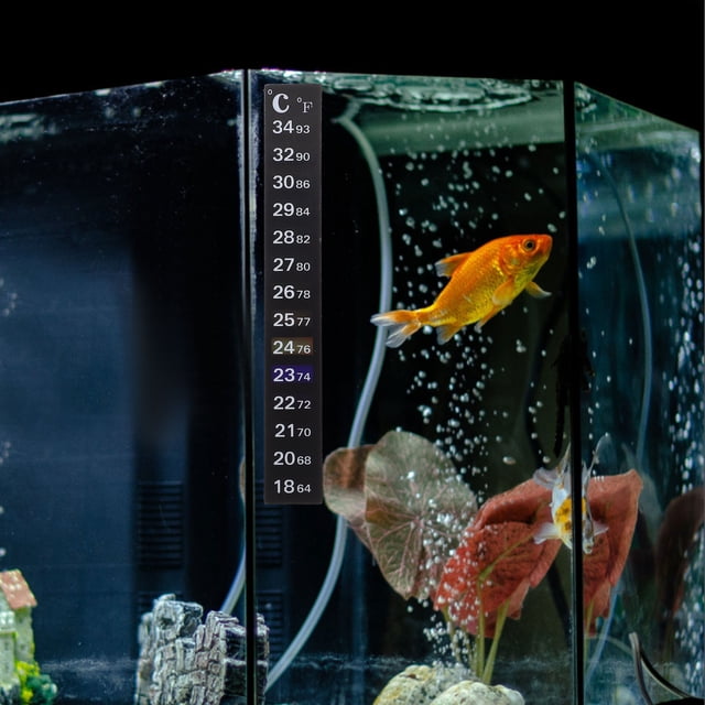 RENACLIPY 2Pcs Fish Tank Thermometer Sticker Strip Adhesive Aquarium Temperature Device Black