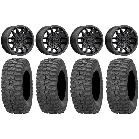 MSA Fang 14 Wheels Black 28 Rock-A-Billy Tires Kawasaki Teryx Mule