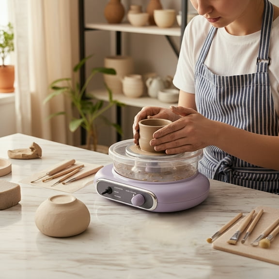 Portable Pottery Wheel Machine for Kids and Adults - Adjustable Speed, Complete Clay Kit, Ideal for Home DIY, Creative Family Fun & Gift (Taro Grey)