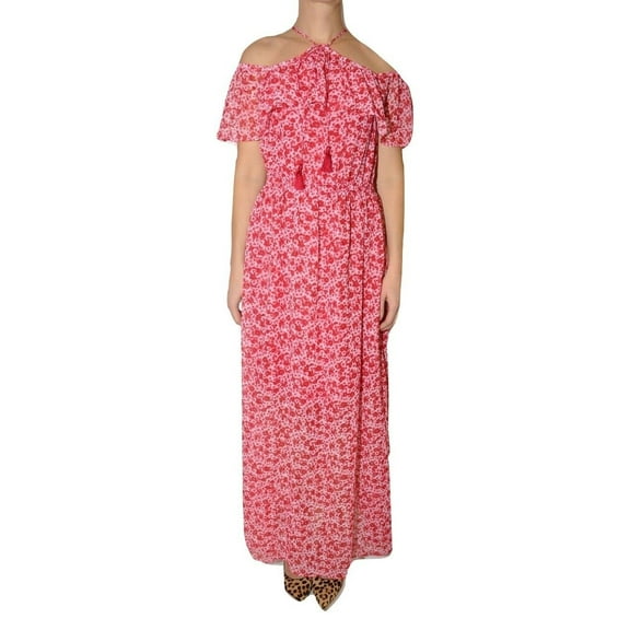 Michael Michael Kors Off-The-Shoulder Floral Print Maxi Dress (Raspberry, 2)