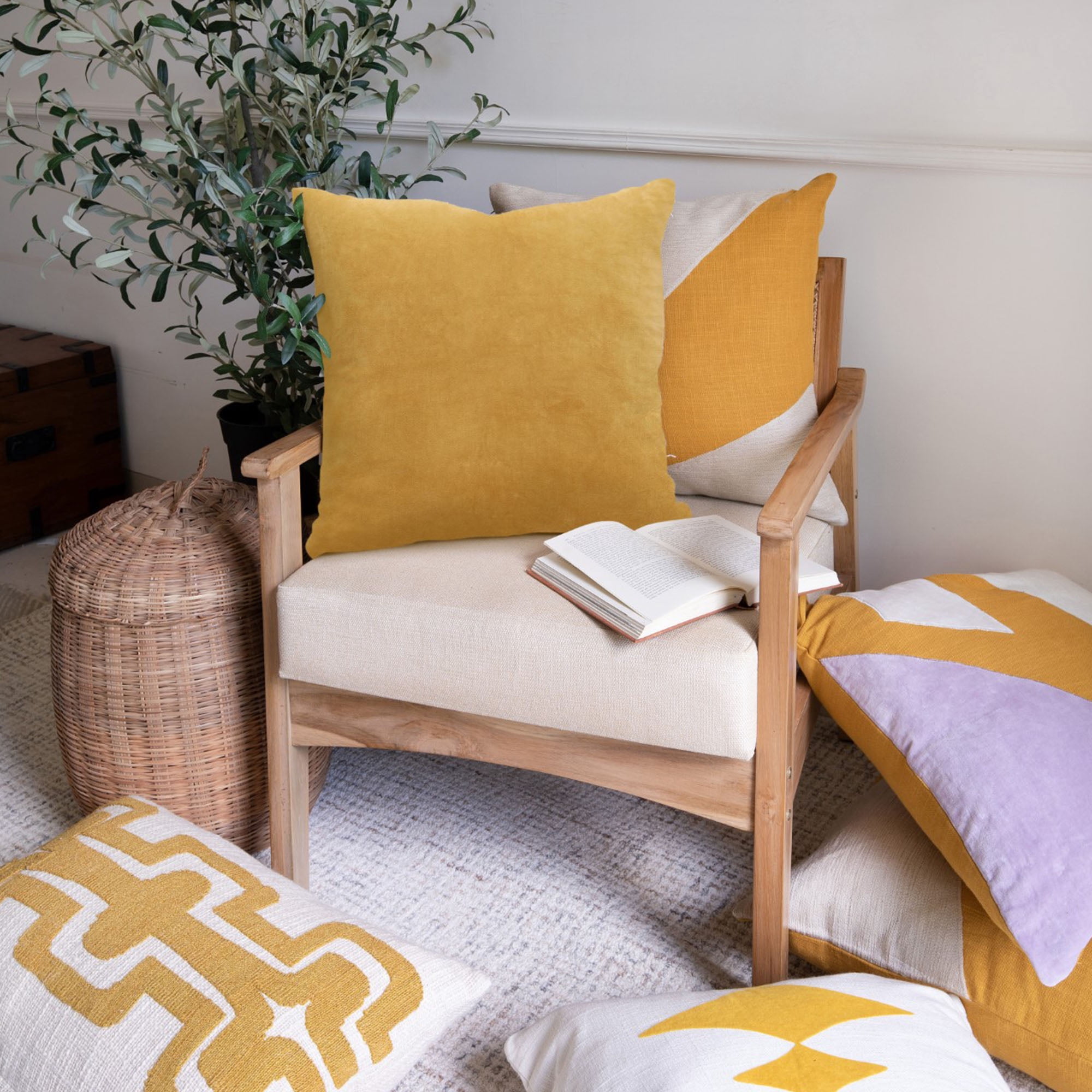 Ox Bay and Stacy Garcia 20" x 20" Ochre Velvet Reversible Cotton Adult Decorative Throw Pillow Cover