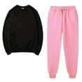 thumbnail image 3 of Fashion Two Piece Sets for Women Solid Color Round Neck Pullover Casual Sports Pants Sports Set Presents for Womens, 3 of 6