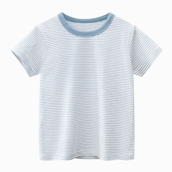 Xudanell Toddler Boy Summer Clothes contrast collar Crewneck Short Sleeve T Shirts For Boys Children Light Blue 2-3 Years