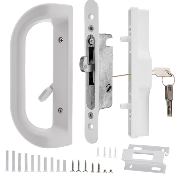 Sliding Patio Door Handle Set with Key Cylinder Mortise Lock Fits Door Thickness from 1-1/2" to 1-3/4", 3-15/16” Screw Hole Spacing, Non-Handed