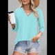 thumbnail image 5 of Blusas de Mujer con Mangas 3/4 y Cuello en V, Estilo Túnica Informal, Básicas, Holgadas Verde XXL, 5 of 6