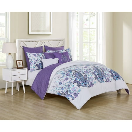 Vcny Home Simona Reversible Paisley Comforter Set Queen Purple