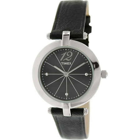 Timex Women's Greenwich T2P544 Black Leather Quartz Fashion Watch