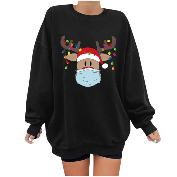 Blusa de sudadera informal con estampado suelto y mangas caídas navideñas con cuello redondo para mujer Fridja FKASFK1920