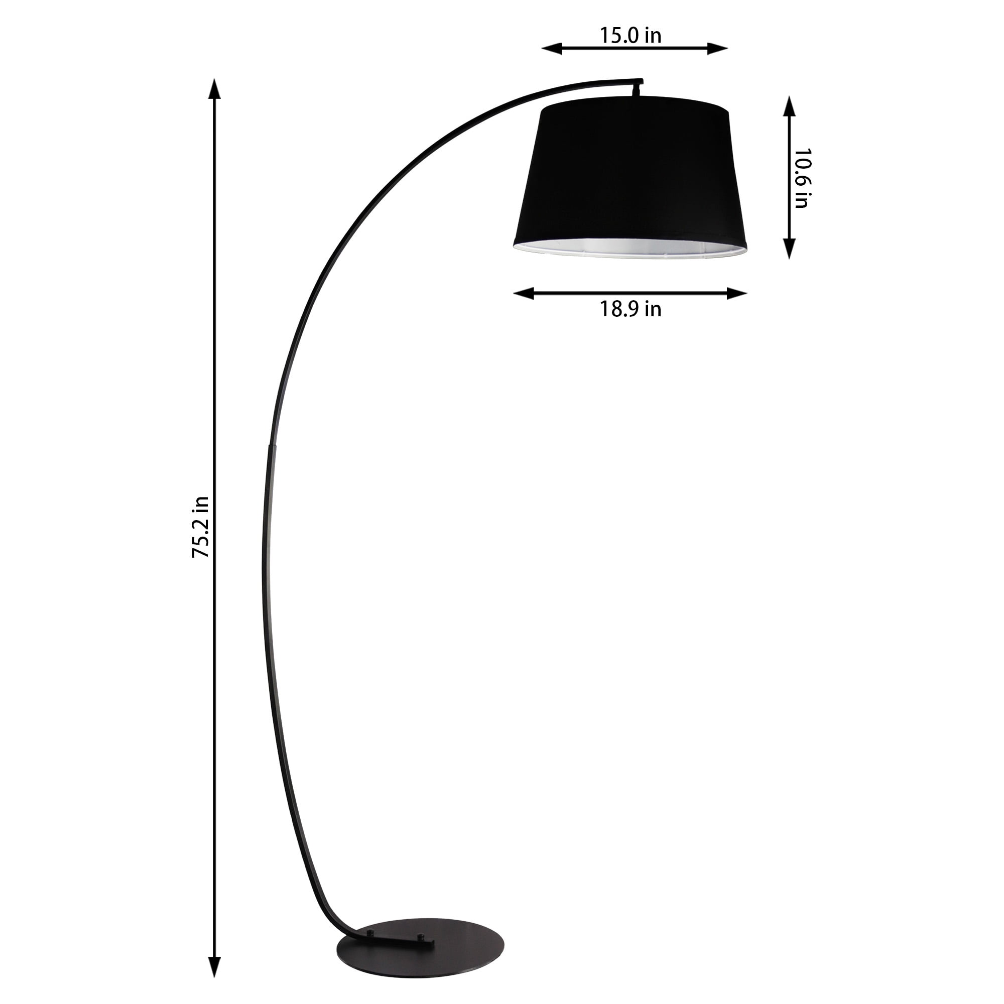 Abble Modern 75" Arched Floor Lamp for Living Room and Bedroom -Black