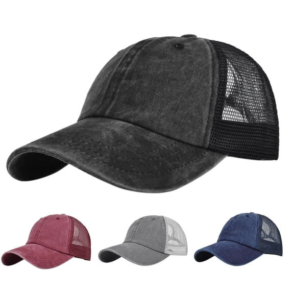 Helii Vintage Washed Denim Baseball Cap, Distressed Splicing Jean Hat, Adjustable Unisex Solid Color Dad Hat Trucker Hat Sun Hat Cowboy Hat