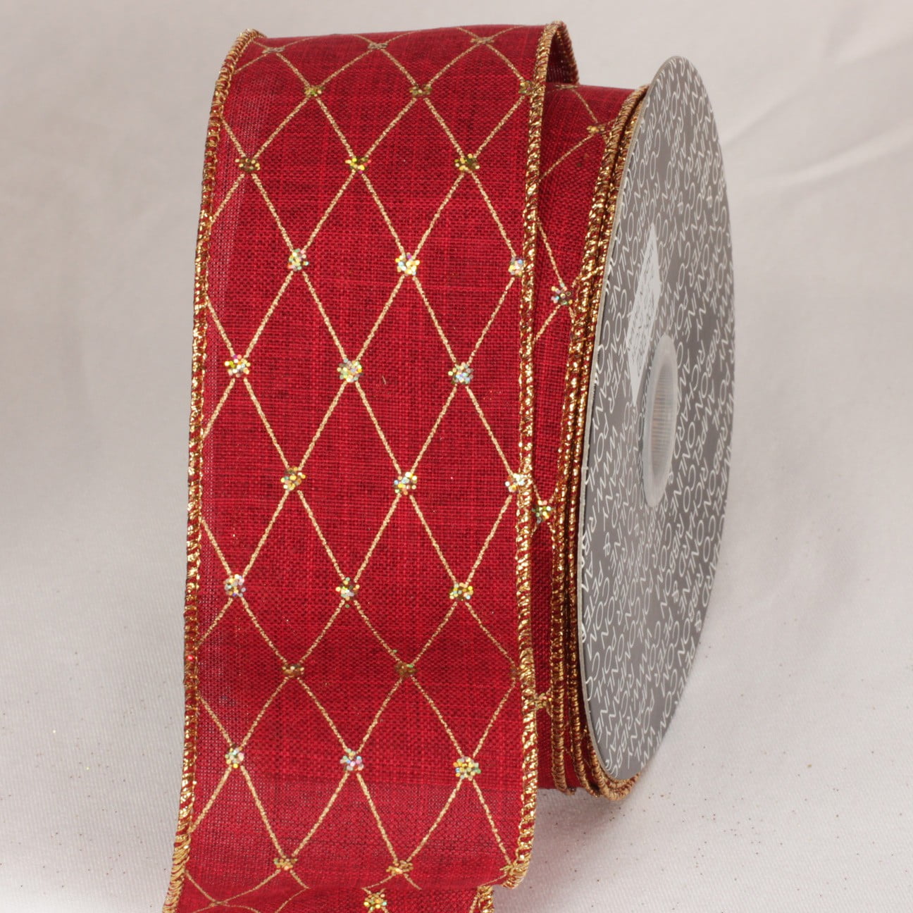 Burgundy and Gold Diamond Dot Wired Craft Ribbon 2.5" x 20 Yards