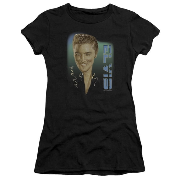 Trevco ELV587-JS-3 Elvis Presley & Elvis 56 Juniors Sheer Cap Short Sleeve T-Shirt, Black - Large