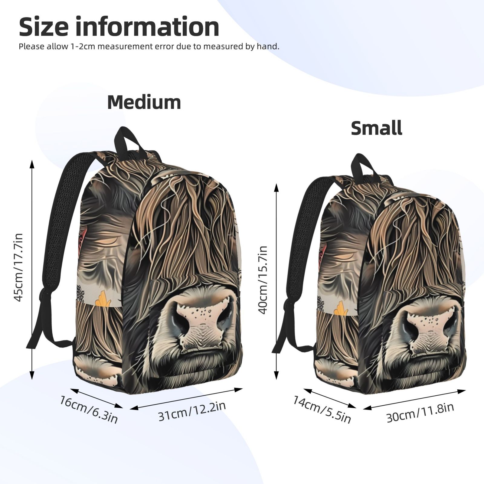 Vsdgher Butterfly Cow With Flowers Print Canvas Backpack Travel Rucksack Unisex Knapsack 15.7/17.7Inch Laptop Backpack for Work,College -Small