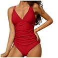 thumbnail image 1 of TSADFHJI Ladies Swimsuits for Women Swimsuits for Women Ruched Bathing Suits Strappy V Neck Monokini L Red, 1 of 7