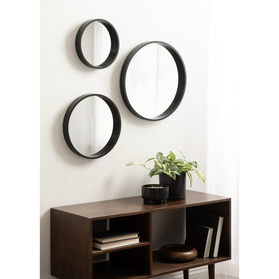 Kate and Laurel Travis Modern Round Wall Mirror Set, Set of 3, Varying Sizes, Black, Decorative Three-Piece Circle Mirror Set for Use as Bathroom Mirror Decor or Gallery Wall Mirrors