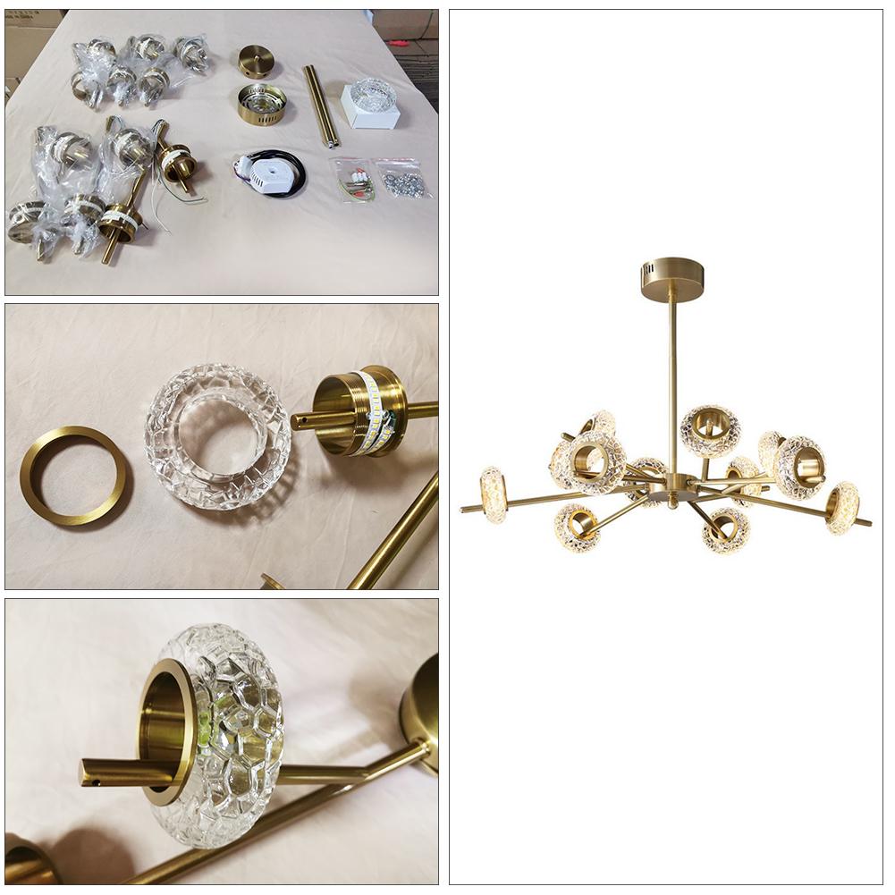 KPIBEST Mid Century Gold Sputnik Chandelier Large 12-Lights LED Chandelier Semi Flush Mount Ceiling Light Contemporary Round Dining Room Island Pendant Light Fixture