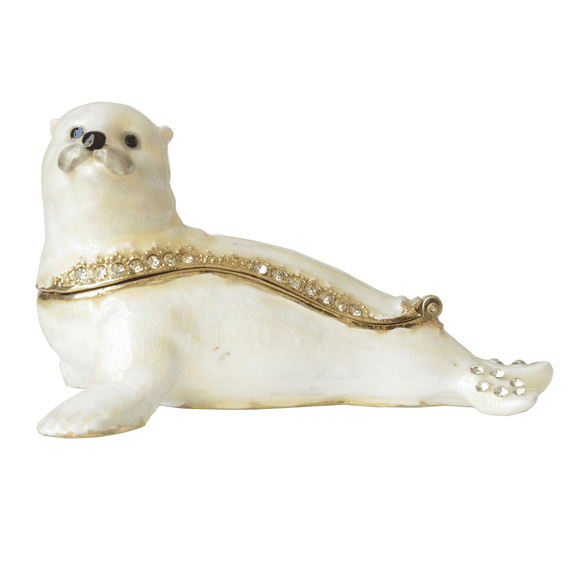 White Seal Pup Trinket Box Bejeweled Jewelry Box Nautical Gift Decoration Necklace Holder
