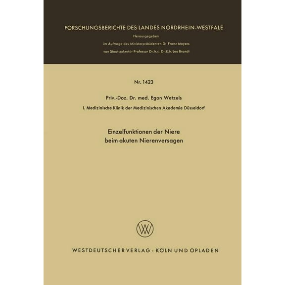 Einzelfunktionen Der Niere Beim Akuten Nierenversagen, (Paperback)