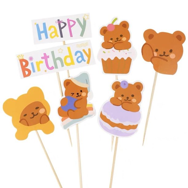 Decoración de pastel de feliz cumpleaños, lindas velas de oso, decoración de pastel con bandera coreana, complemento de pastel de cumpleaños de dibujos animados para bodas