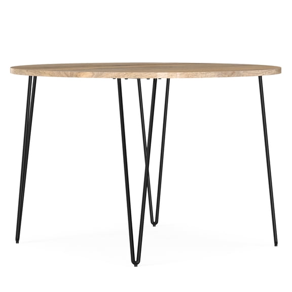 Simpli Home Hunter SOLID MANGO WOOD and Metal 45 inch x 45 inch Round Industrial Dining Table in Natural