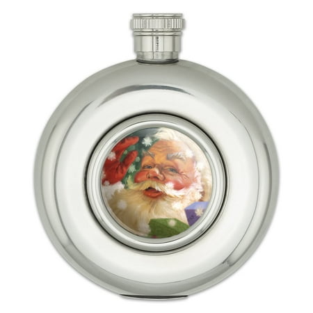 

Christmas Holiday Hello Santa Claus Round Stainless Steel 5oz Hip Drink Flask