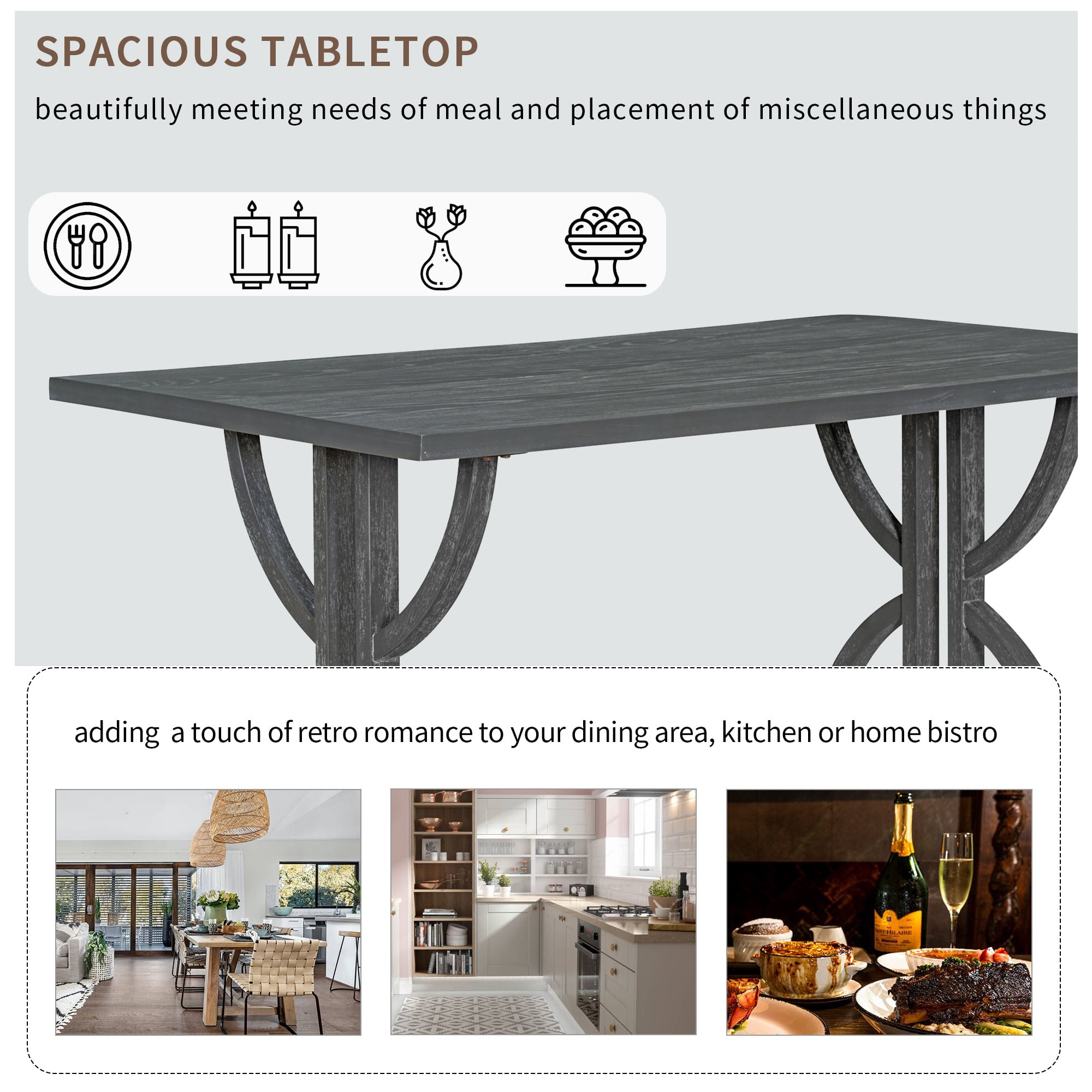 Bellemave 6 Piece Kitchen Dining Table Set, Rectangular Table with 4 Upholstered Chairs and a Bench, Wood Dining Room Table Set for 6 People, Living Room Furniture（Gray Wash）
