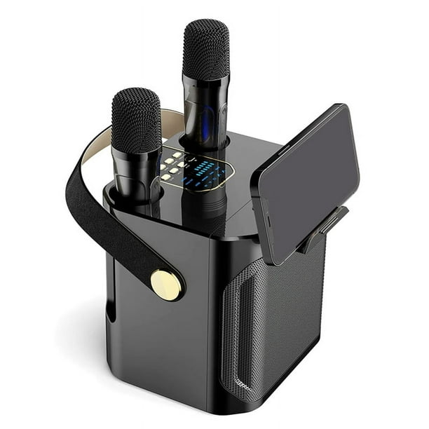 Altavoz Bluetooth Karaoke de Alta Potencia Subwoofer Inalámbrico Estéreo Envolvente 360 Portátil con Micrófono Dual Negro