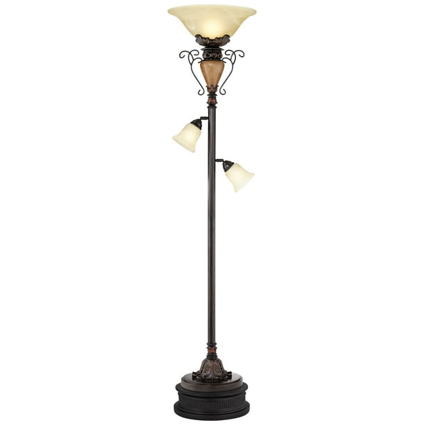 Regency Hill Industrial Vintage Farmhouse Torchiere Floor Lamp With Black Riser 76 5 Tall Bronze Alabaster Glass Shade Living Room Reading Com Tall Bronze Alabaster Glass Shade, Alabaster Torchiere Floor Lamp